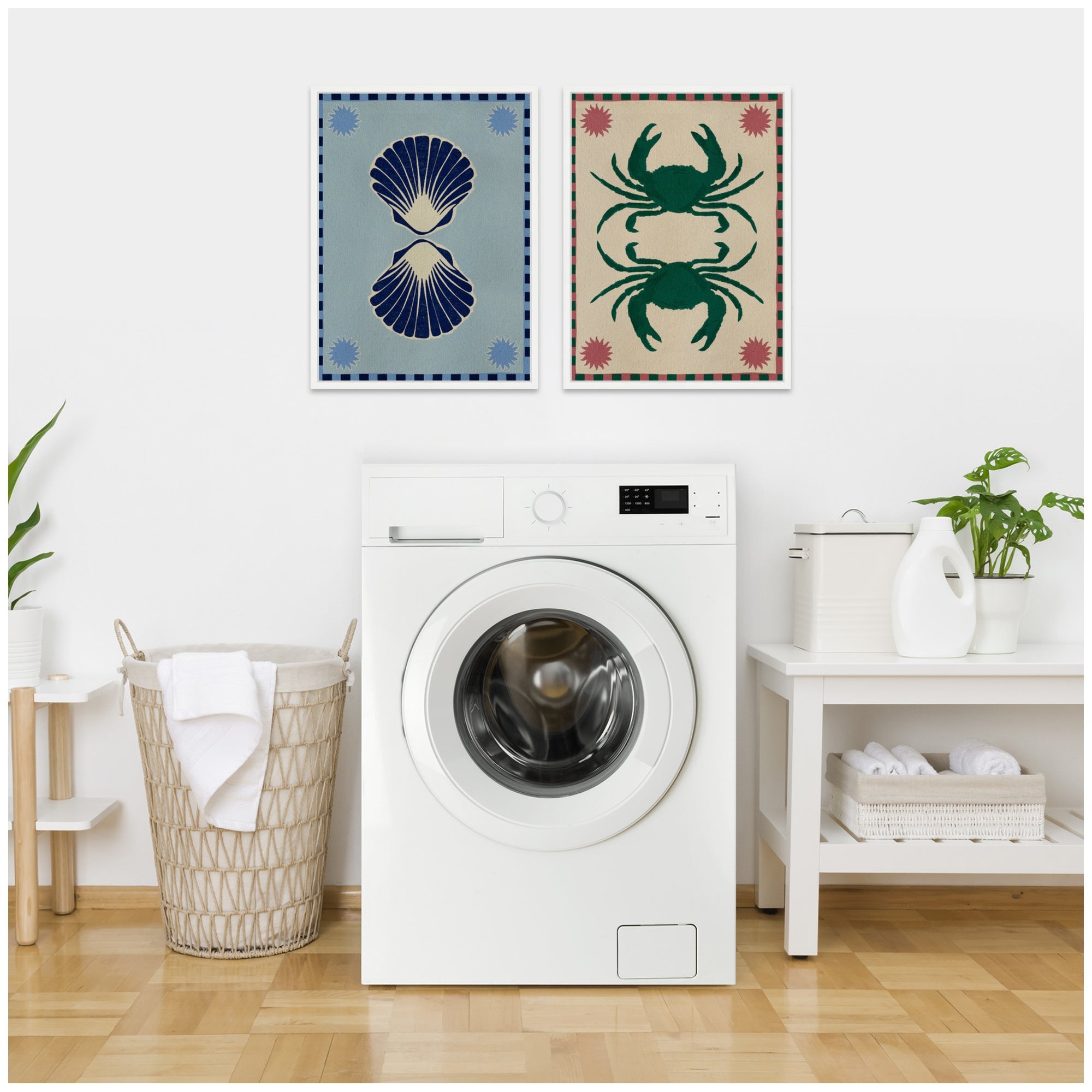 Sylvie Lush Duo Seashells and Crabs Framed Canvas Art Set by Shatha Al Dafai