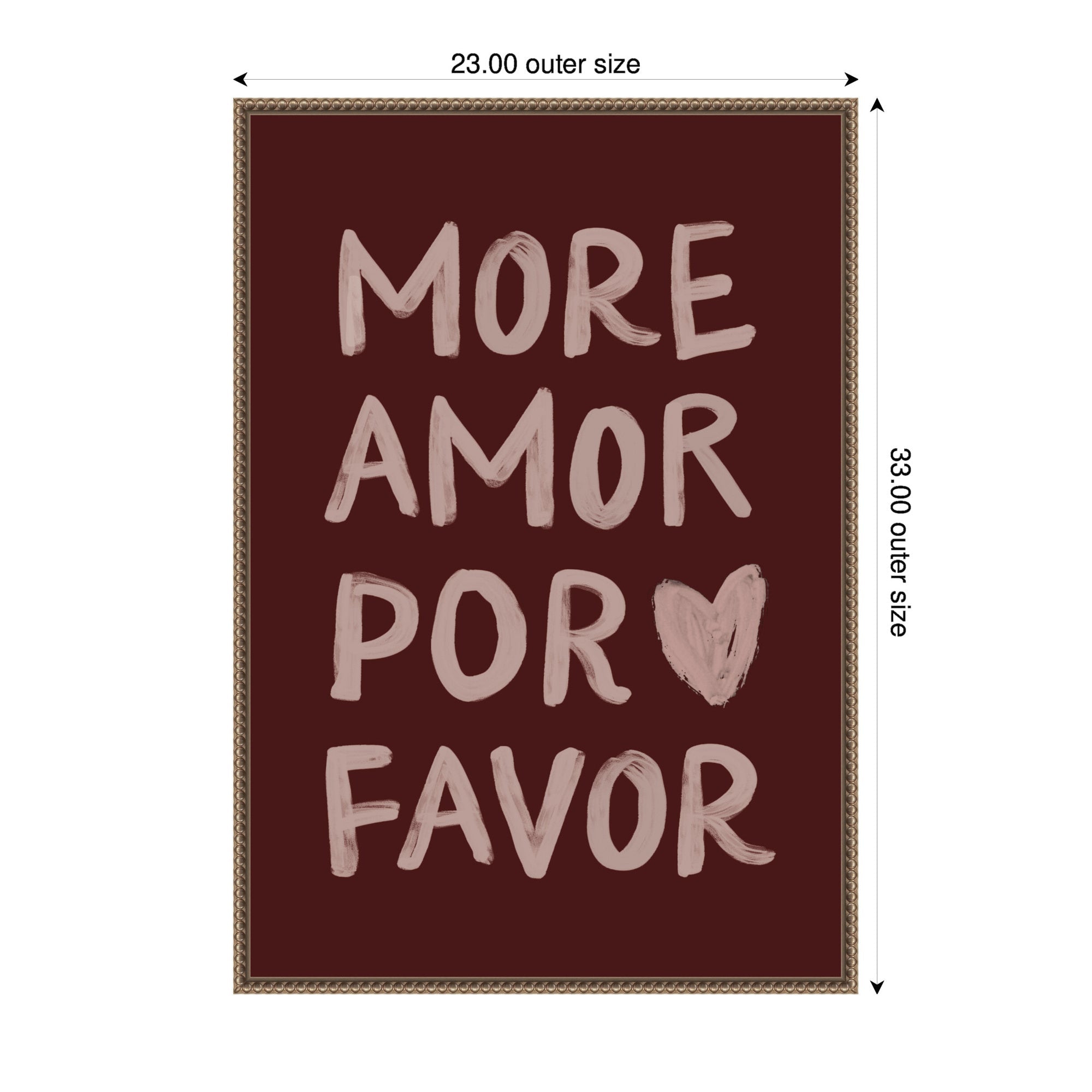 More Amor Por Favor Hand Painted Typography Maroon by Lucky Guava Framed Canvas Wall Art Print