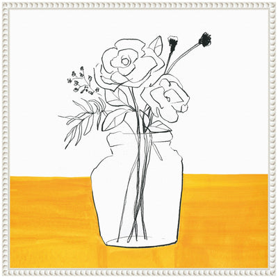 Sylvie Minimalist Floral Vase on Yellow Table Framed Canvas by Teju Reval