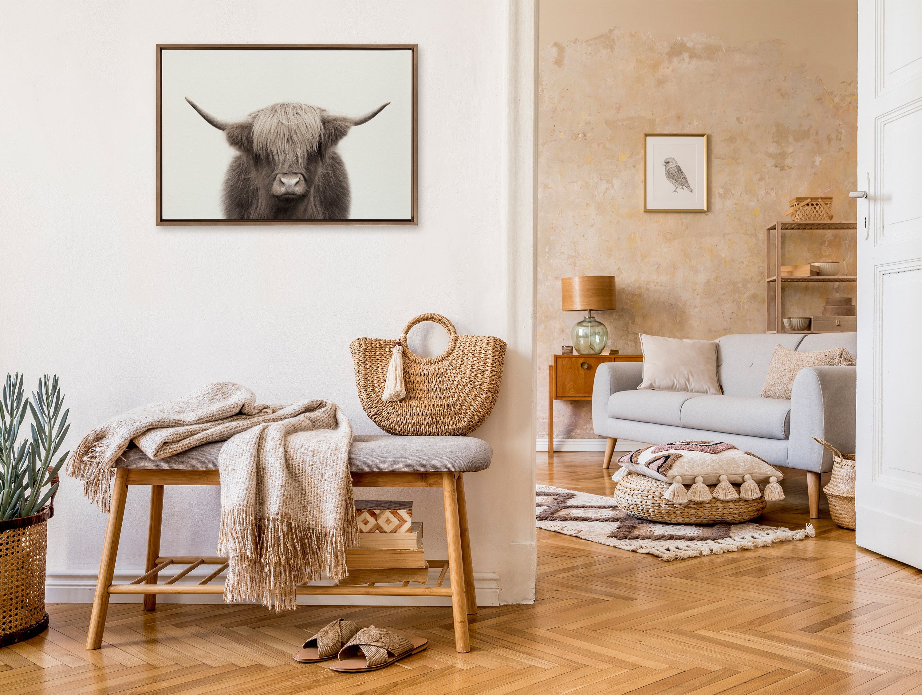 Sylvie Hey Dude Highland Cow Color Framed Canvas by The Creative Bunch