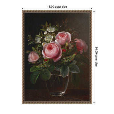 Roses and Tree Anemones in a Glass Vase by Johan Laurentz Jensen by Nostalgia Prints Framed Canvas Wall Art Print