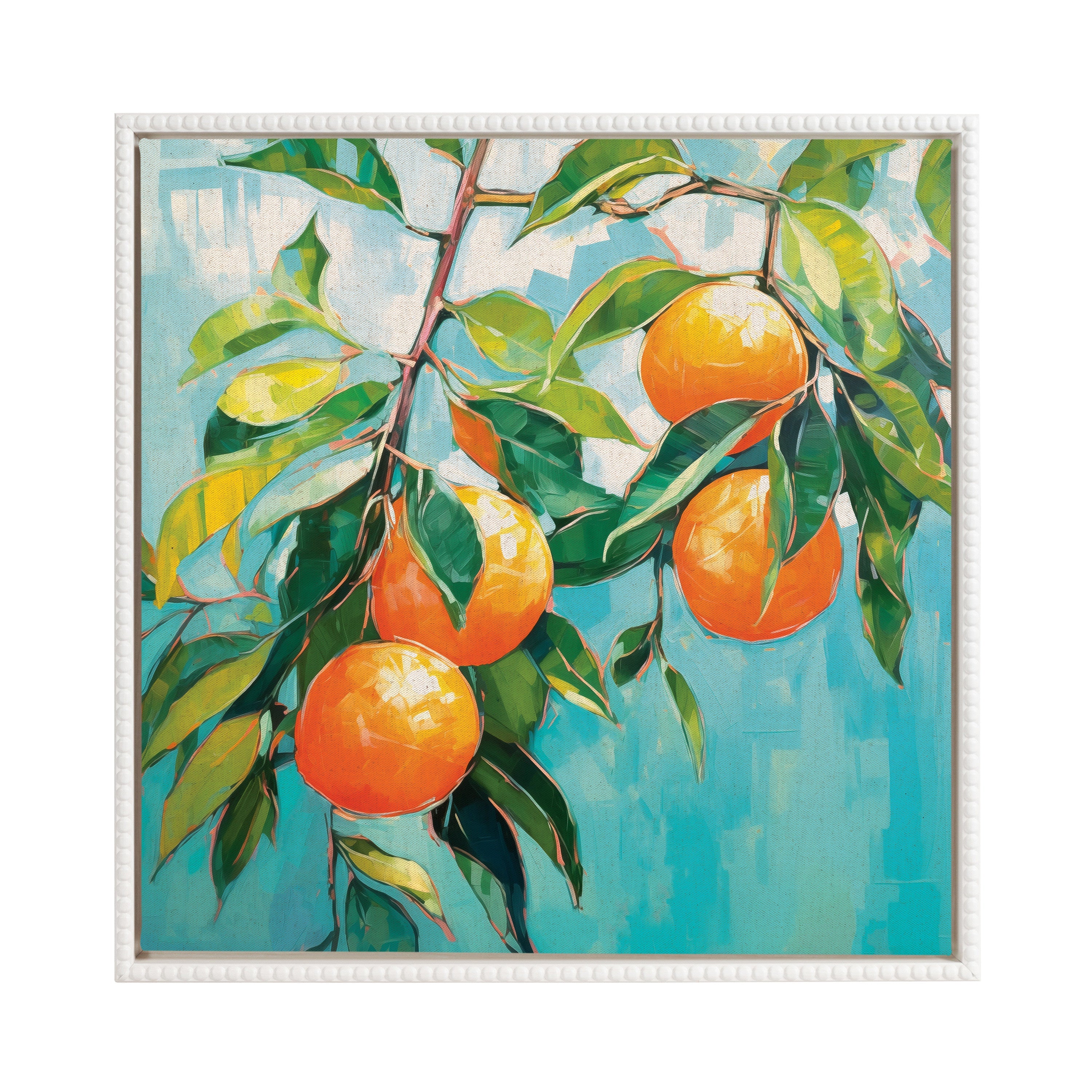 Sylvie Beaded Orange Tree Framed Canvas by The Creative Bunch Studio