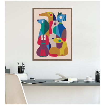 Abstract Retro Modern Dogs 02 by Rachel Lee Framed Canvas Wall Art Print