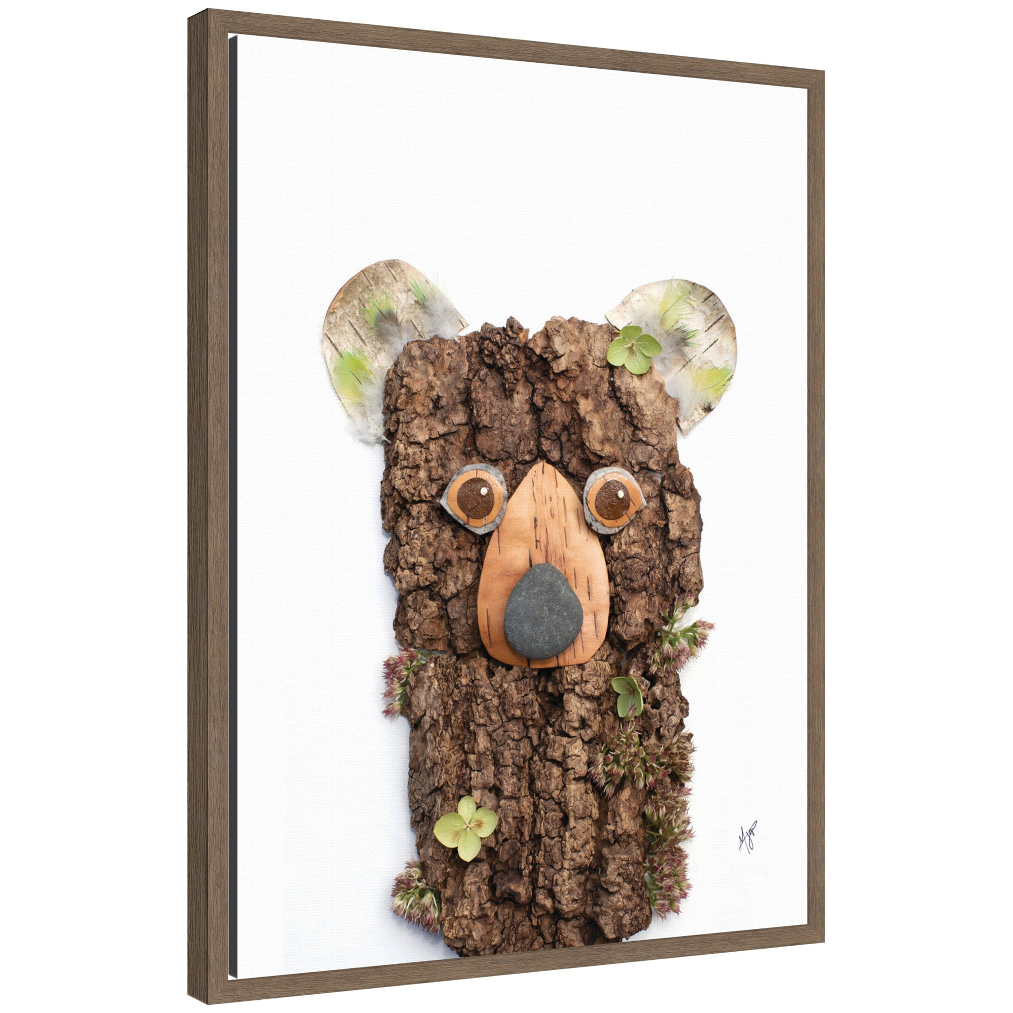 Bear with Green by Madeline Jeppesen Framed Canvas Wall Art Print