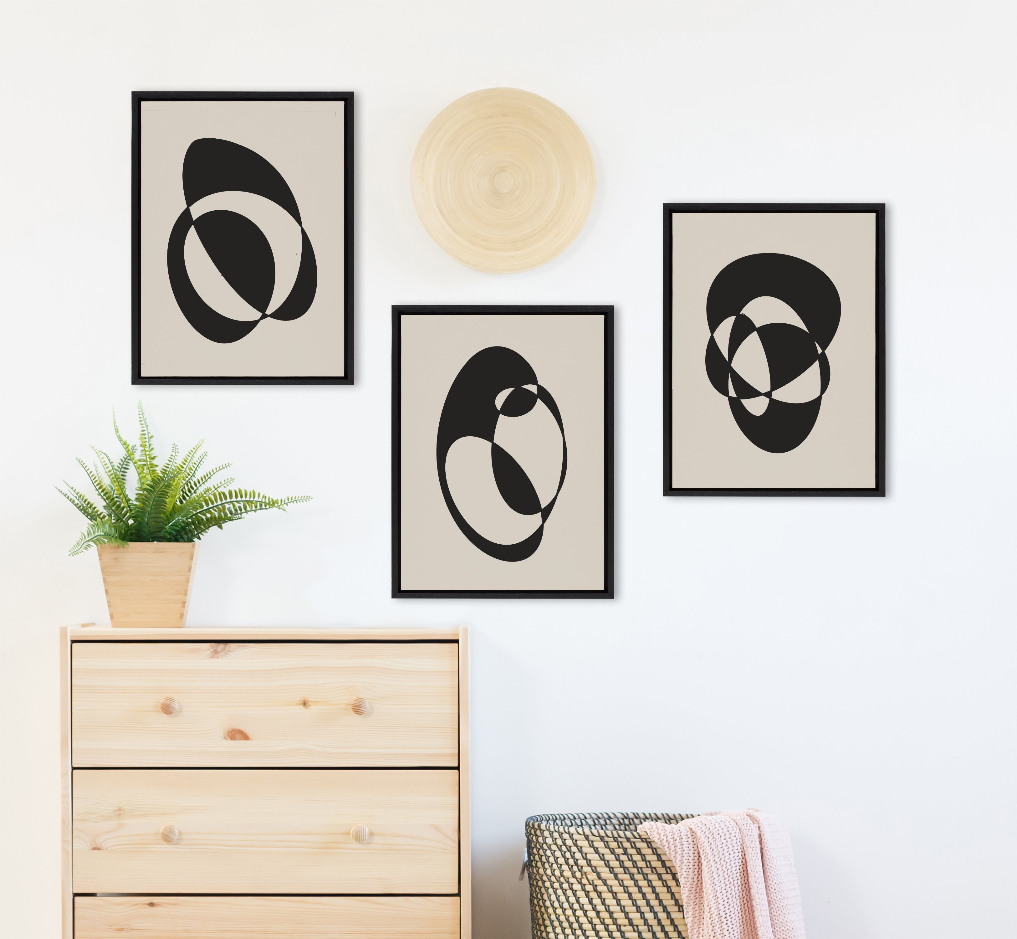 Sylvie Retro Midcentury Modern Abstract Graphic Shapes Framed Canvas Art Set by The Creative Bunch Studio