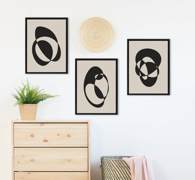 Sylvie Retro Midcentury Modern Abstract Graphic Shapes Framed Canvas Art Set by The Creative Bunch Studio