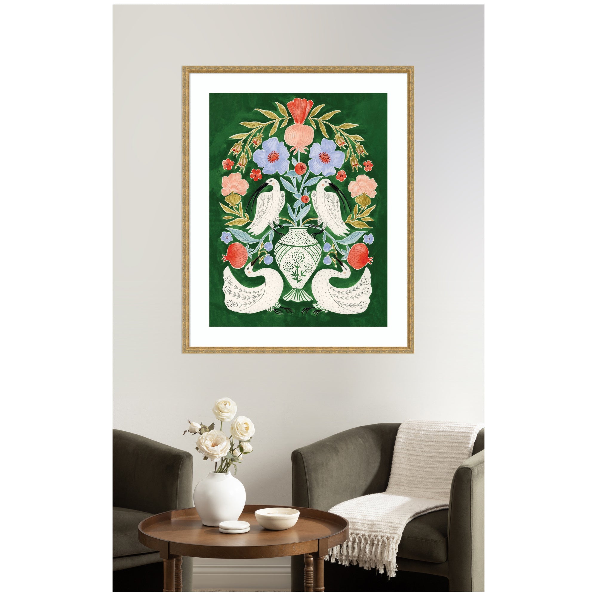 Floral Folklore Ibises and Swan by Jill Labieniec Framed Wall Art Print