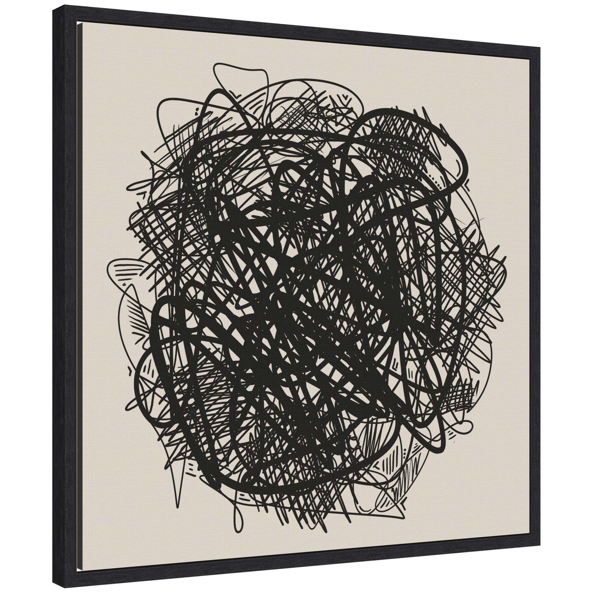 Modern Abstract Linework Loofah framed canvas print showing black abstract line drawing on white background in black Sylvie frame