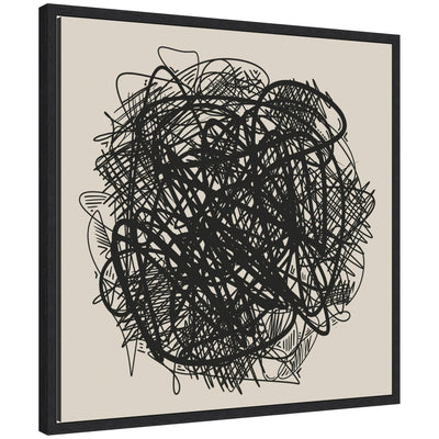 Modern Abstract Linework Loofah framed canvas print showing black abstract line drawing on white background in black Sylvie frame