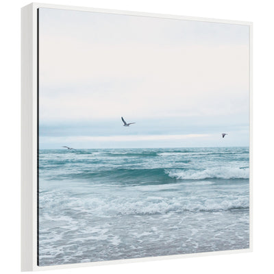 Sylvie Ocean Swim 2 Square framed canvas art depicting a beach scene by Stephanie Klatt