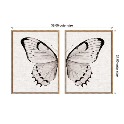Sylvie Beaded Minimal Butterfly Watercolor Neutral Linen - 2 Piece Framed Canvas Art Set