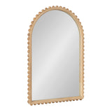 Beadbrook Arched Wall Mirror with a beaded, solid wood frame in Rustic Brown hung on a white wall