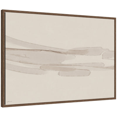 Neutral Tones by Gabrielly Guedes framed canvas wall art print in a walnut brown Sylvie frame hanging on a white wall