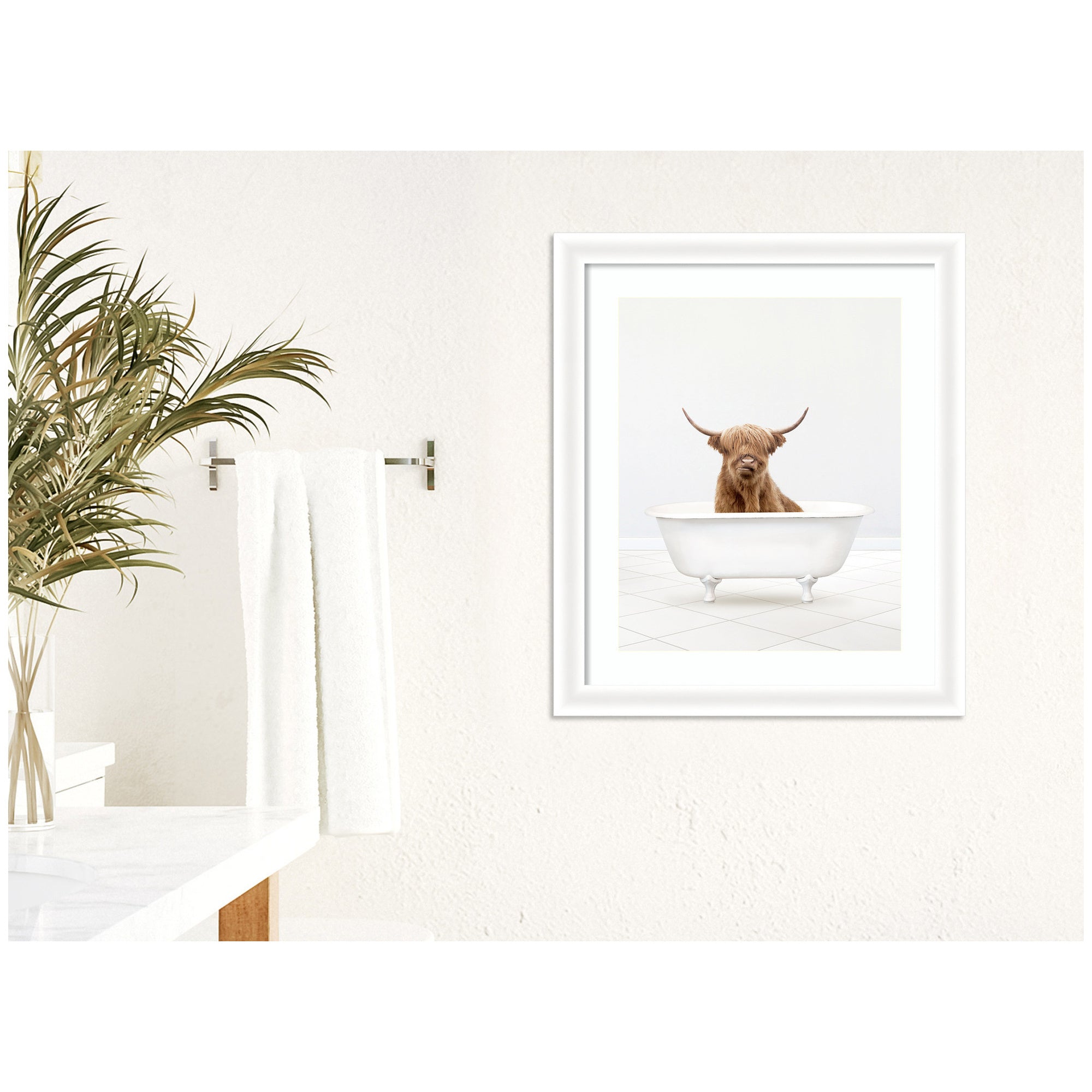 Highland Cow Solo Bathtub by Amy Peterson Framed Wall Art Print