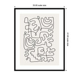 Black continuous abstract line art on a beige background, framed with a white mat and black border, featuring organic, irregular shapes interconnected.