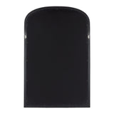 Reverse side of an arched wall mirror with a black frame and hanging hardware attached on both sides, showing a smooth, flat backing surface.