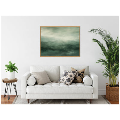 Tonal Abstract Comforting Sage Emerald Forest Green Landscape Horizontal Framed Canvas