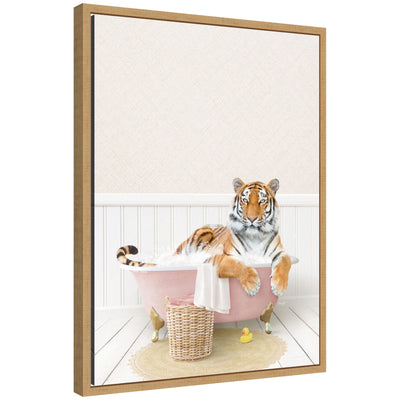 Sylvie Tiger in Cottage Pink Bath Framed Canvas