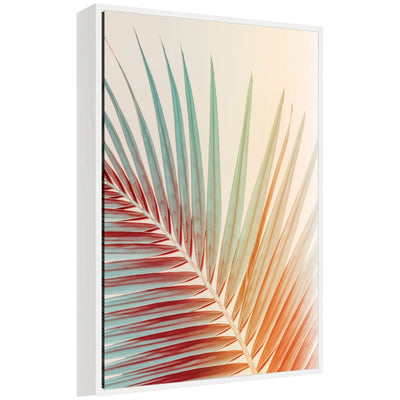 Framed canvas print depicting green tropical palm leaves titled Sylvie Spring Palm by Alicia Bock