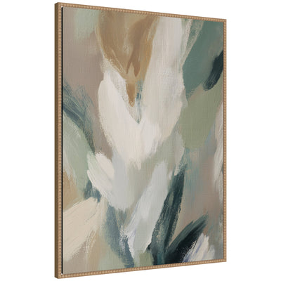 Plant Form No.
1 framed canvas wall art print by Amy Lighthall showing botanical form in soft green and beige on a white background, set in a Sylvie beaded frame.