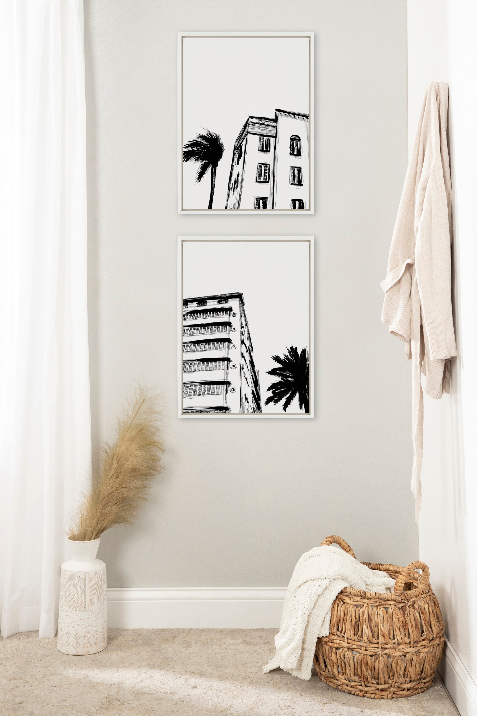 Sylvie Miami Beach Architecture Retro Art Deco Framed Canvas Art Set