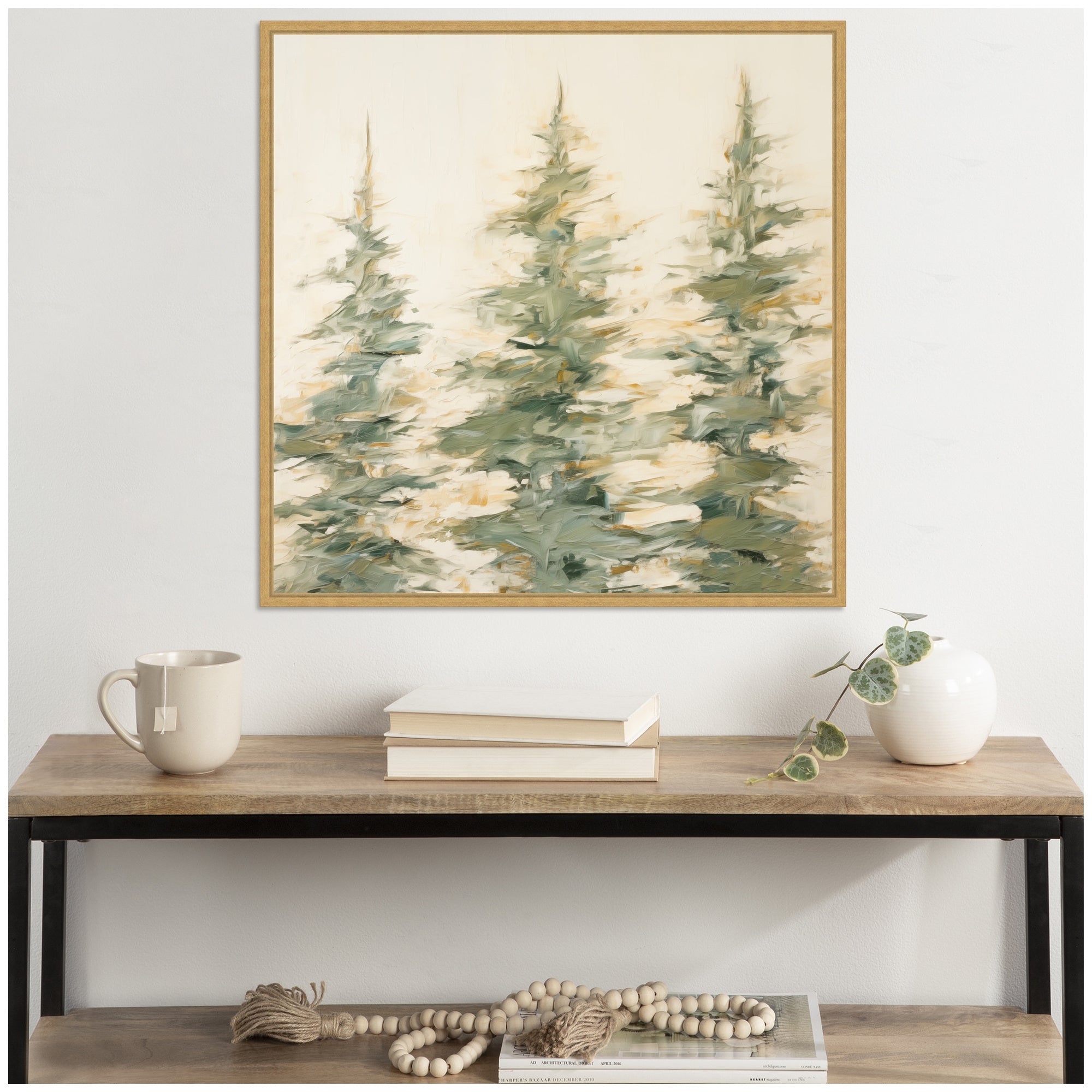Sylvie Evergreen Trees Abstract Framed Canvas by The Creative Bunch Studio