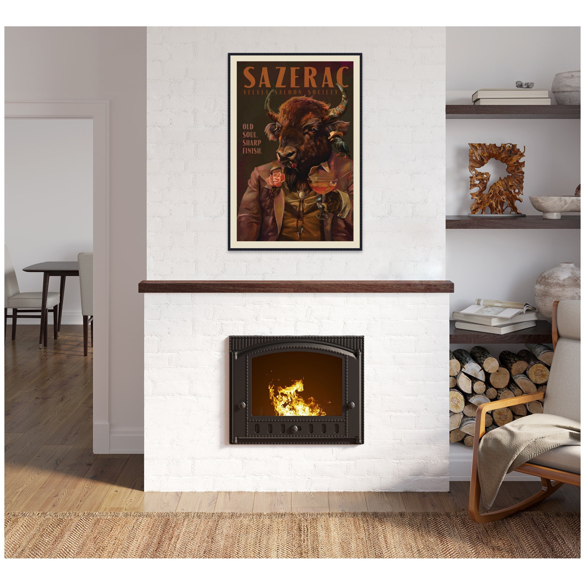 WG Sazerac Bison Buffalo by The Whiskey Ginger Framed Canvas Wall Art Print