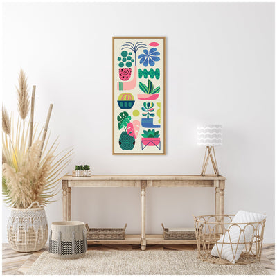 Sylvie Retro Bright Floral and Succulent Tall Narrow Framed Canvas by Rachel Lee