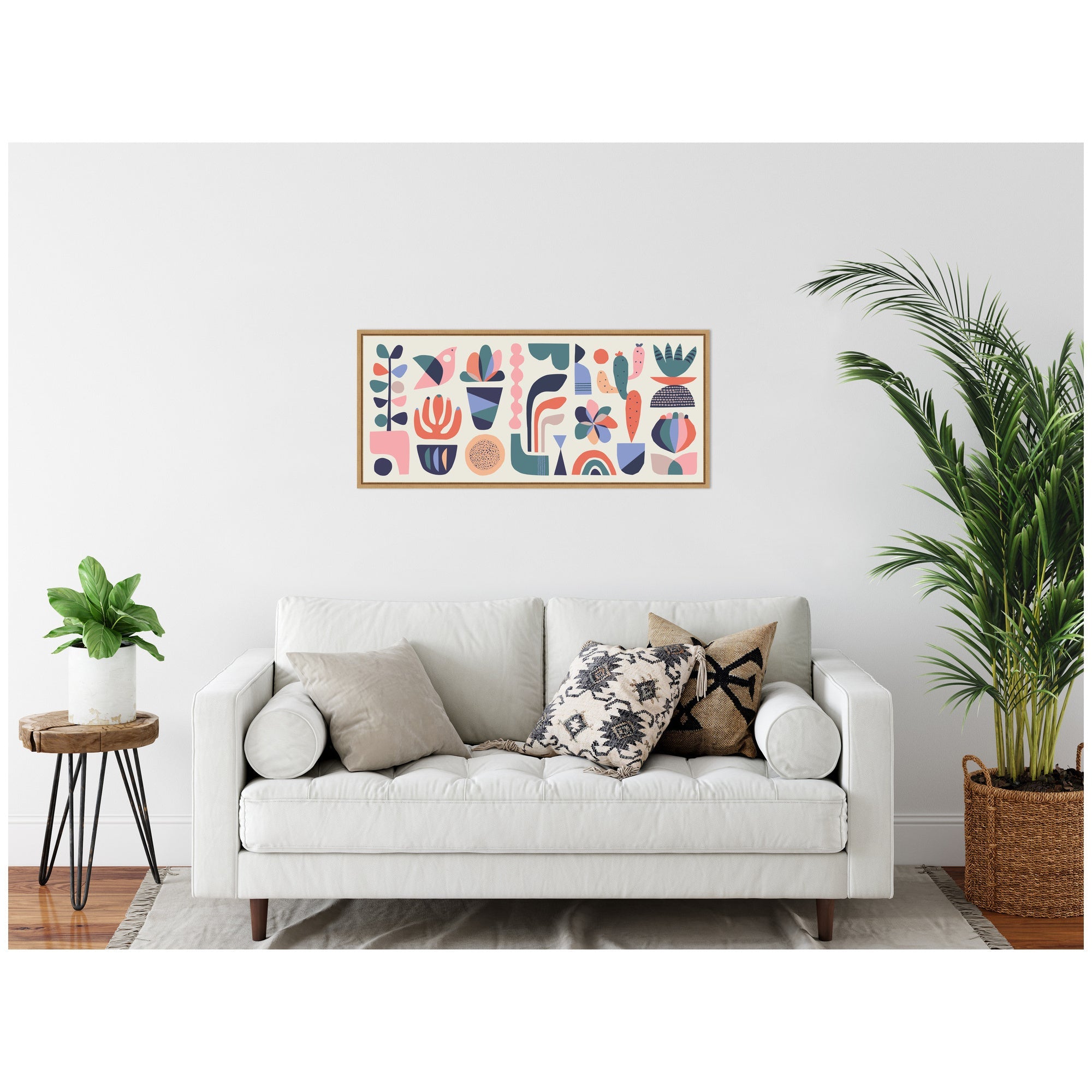 Sylvie Retro Pastel Floral and Succulent Panel Framed Canvas by Rachel Lee