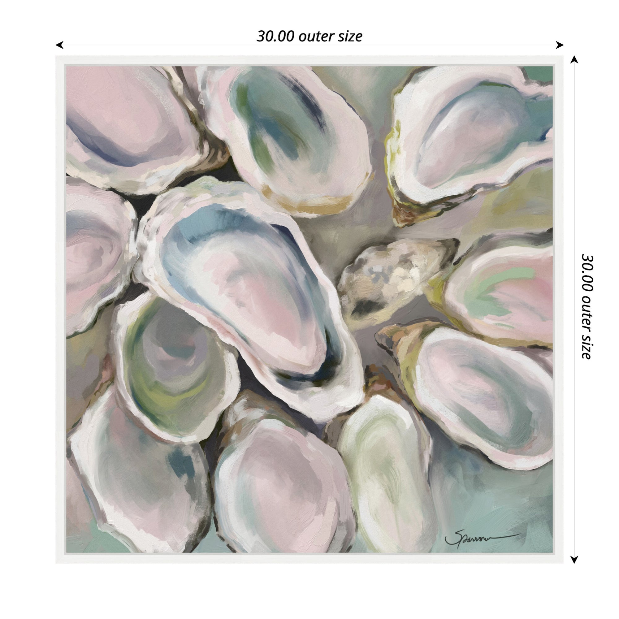 Sylvie Oyster Roast abstract art on a square gallery-wrapped canvas with white polystyrene frame