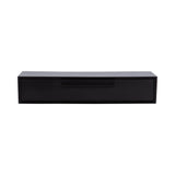 Minimalist black floating console table with a rectangular drawer and a horizontal handle, shown front-facing on a white background.