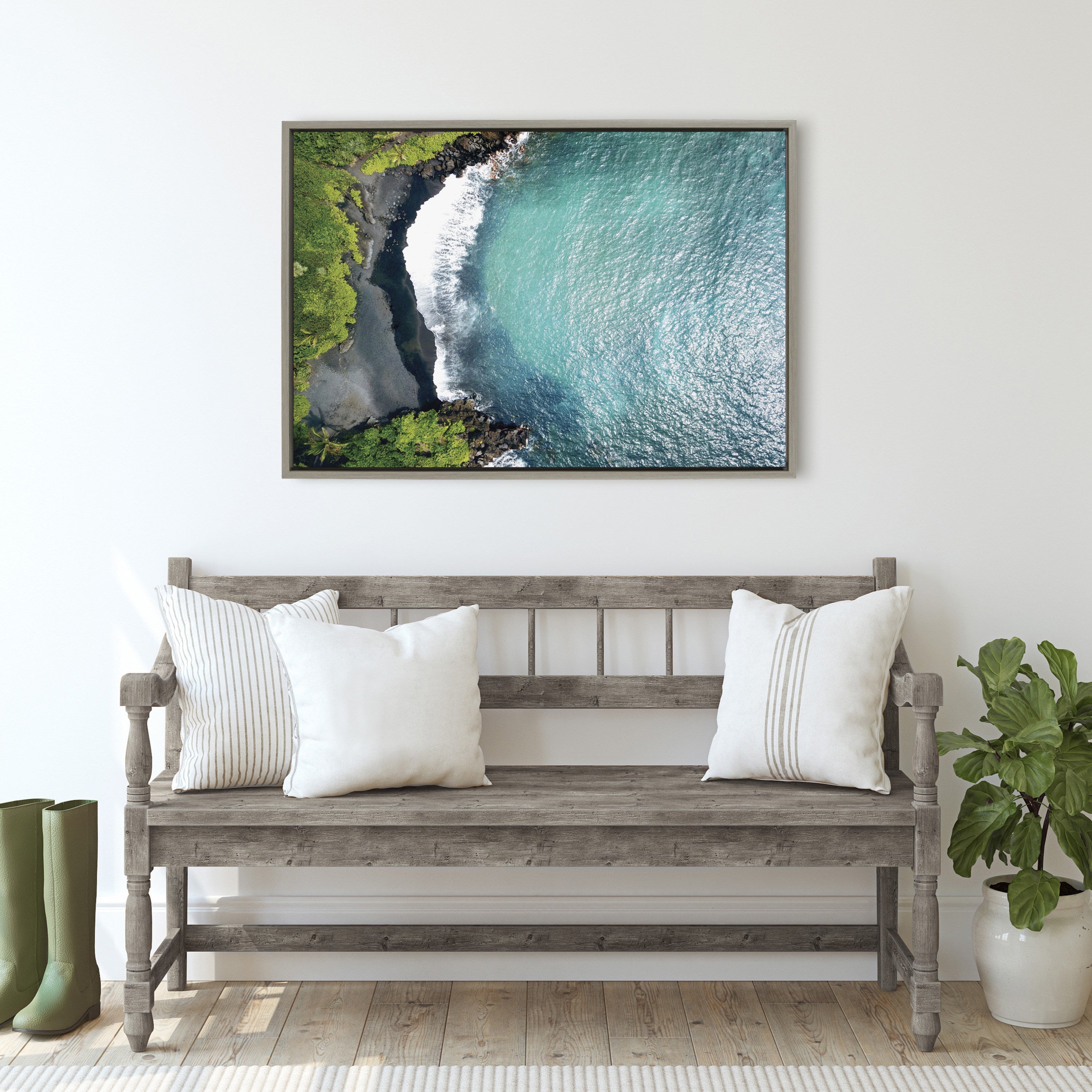 Sylvie Maui Black Sand Beach 1 Framed Canvas by Rachel Bolgov