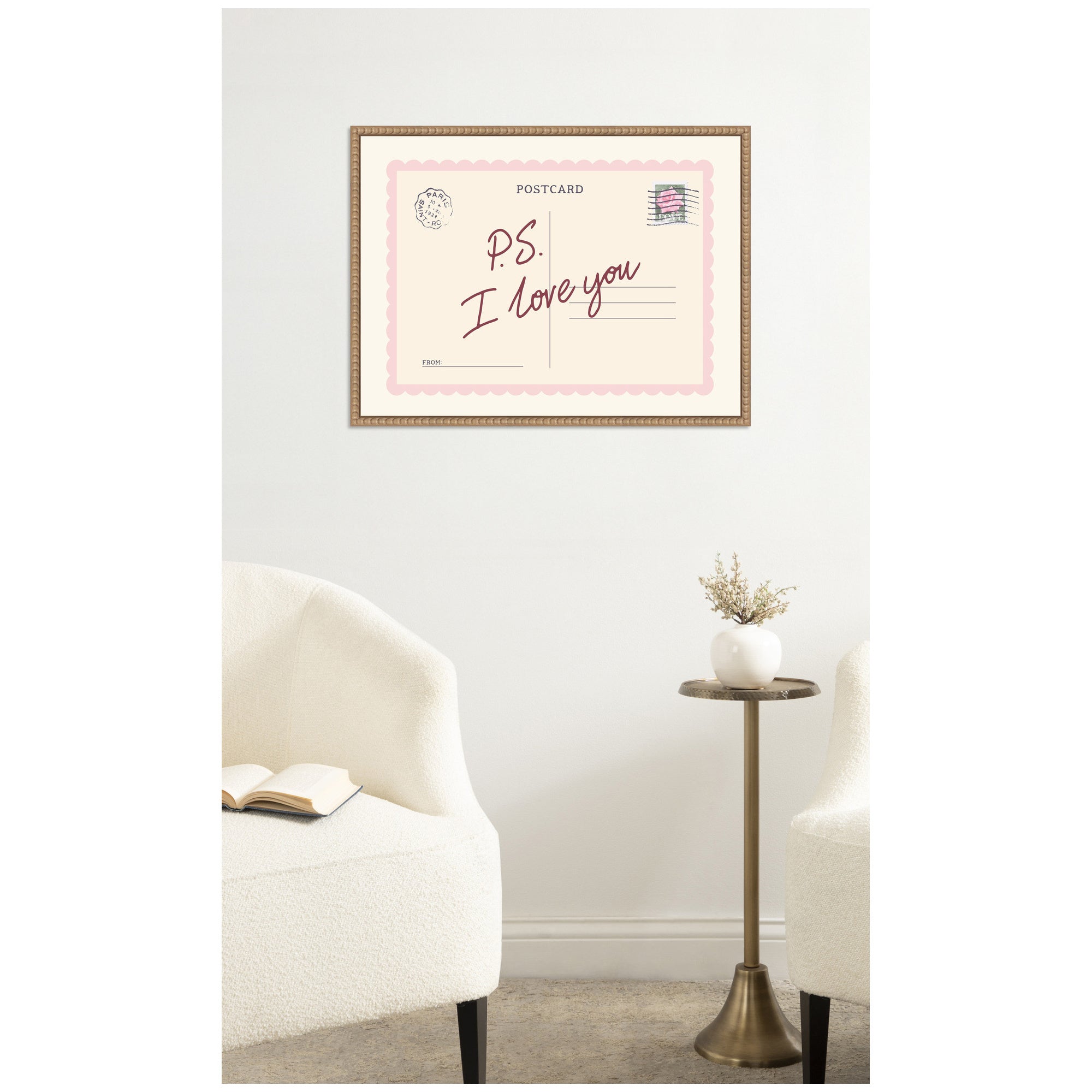 PS I Love You Postcard by Lucky Guava Framed Canvas Wall Art Print