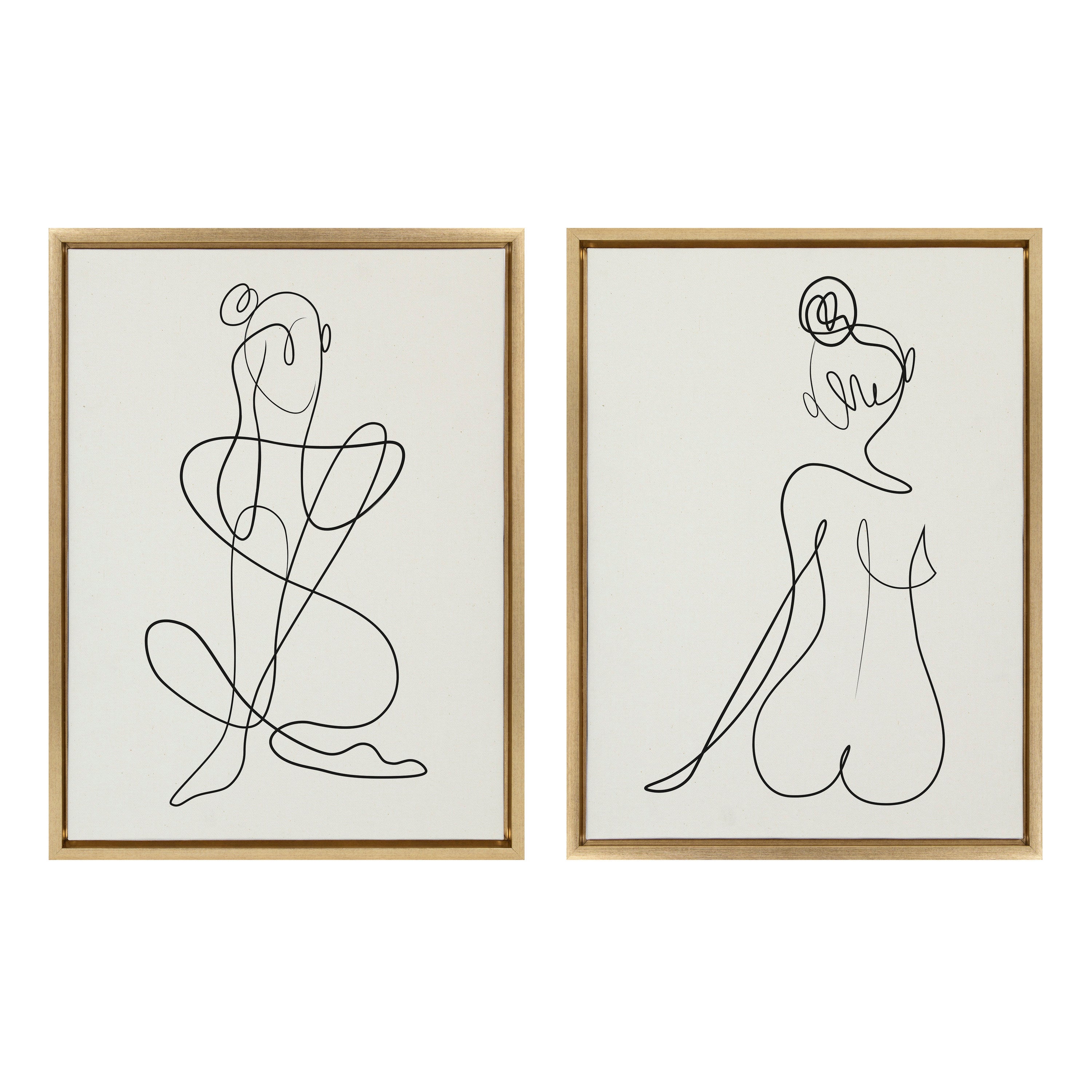 Sylvie Thinking of You Line Art and Sitting Beauty Framed Canvas Set by kateandlaurel - product image 9 for Resin Society