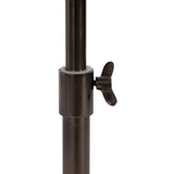 Close-up of a dark metal vertical pole with a thumb screw clamp featuring a wing-shaped handle for height adjustment.