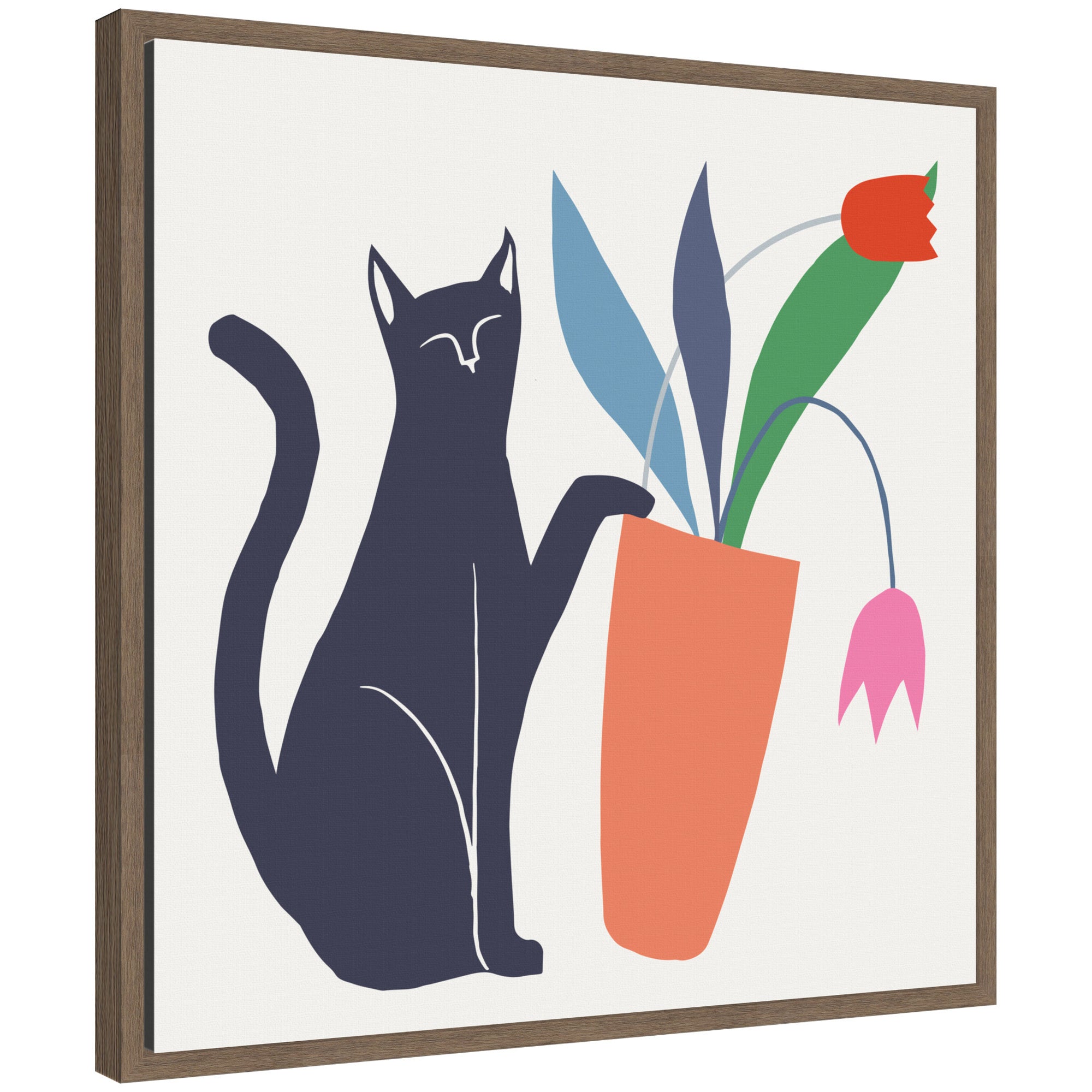 Abstract framed canvas art titled Sylvie Cat Vase 6 by Hannah Beisang in brown polystyrene frame