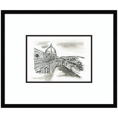 Postcard Florence by Teju Reval Framed Wall Art Print showing architectural illustration with black frame