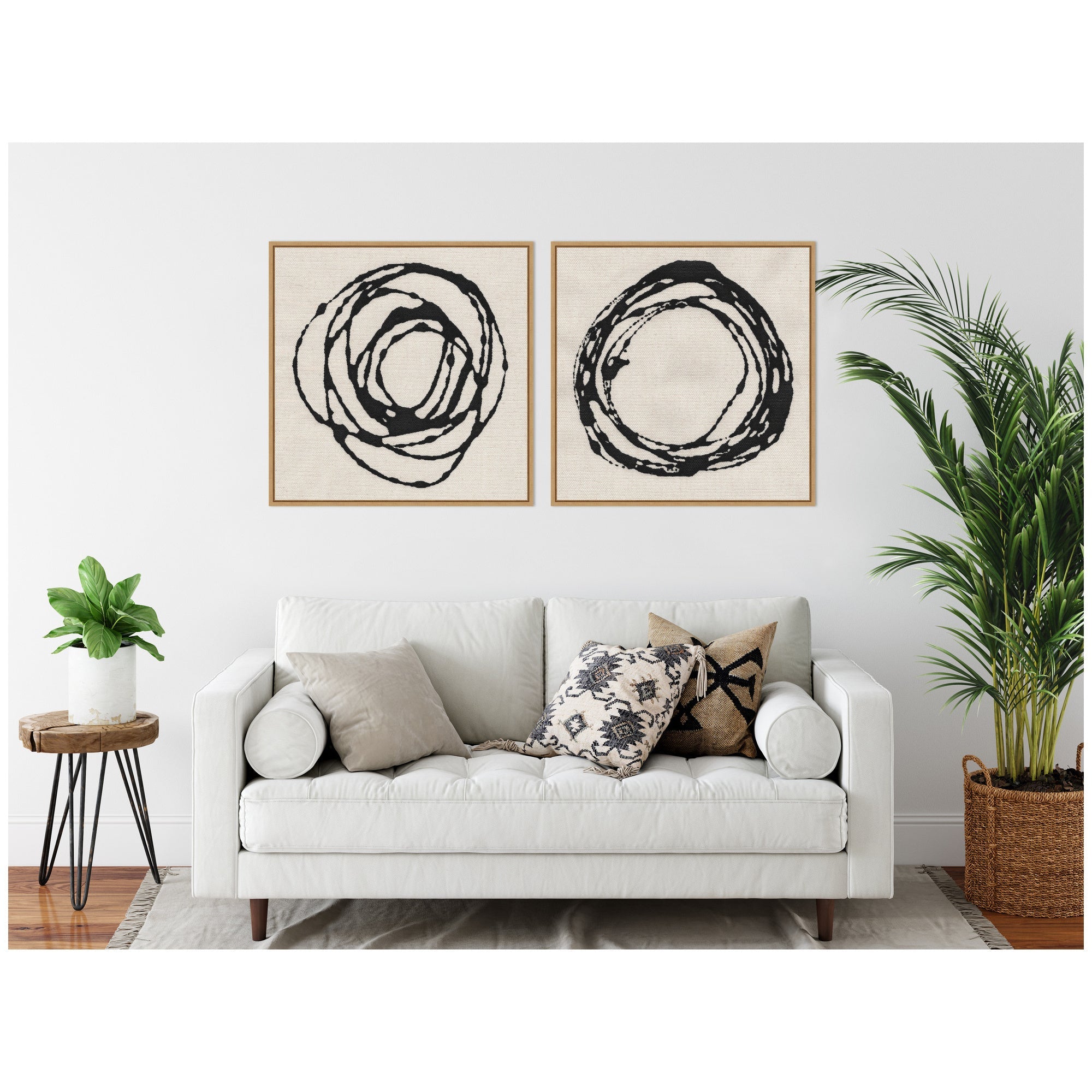 Sylvie Flowing Circle Abstracts - 2 Piece Framed Canvas Art Set