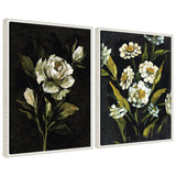 Sylvie Beaded Moody Floral 1 and 2 framed floral canvas art set by Annie Quigley with vintage beaded frames