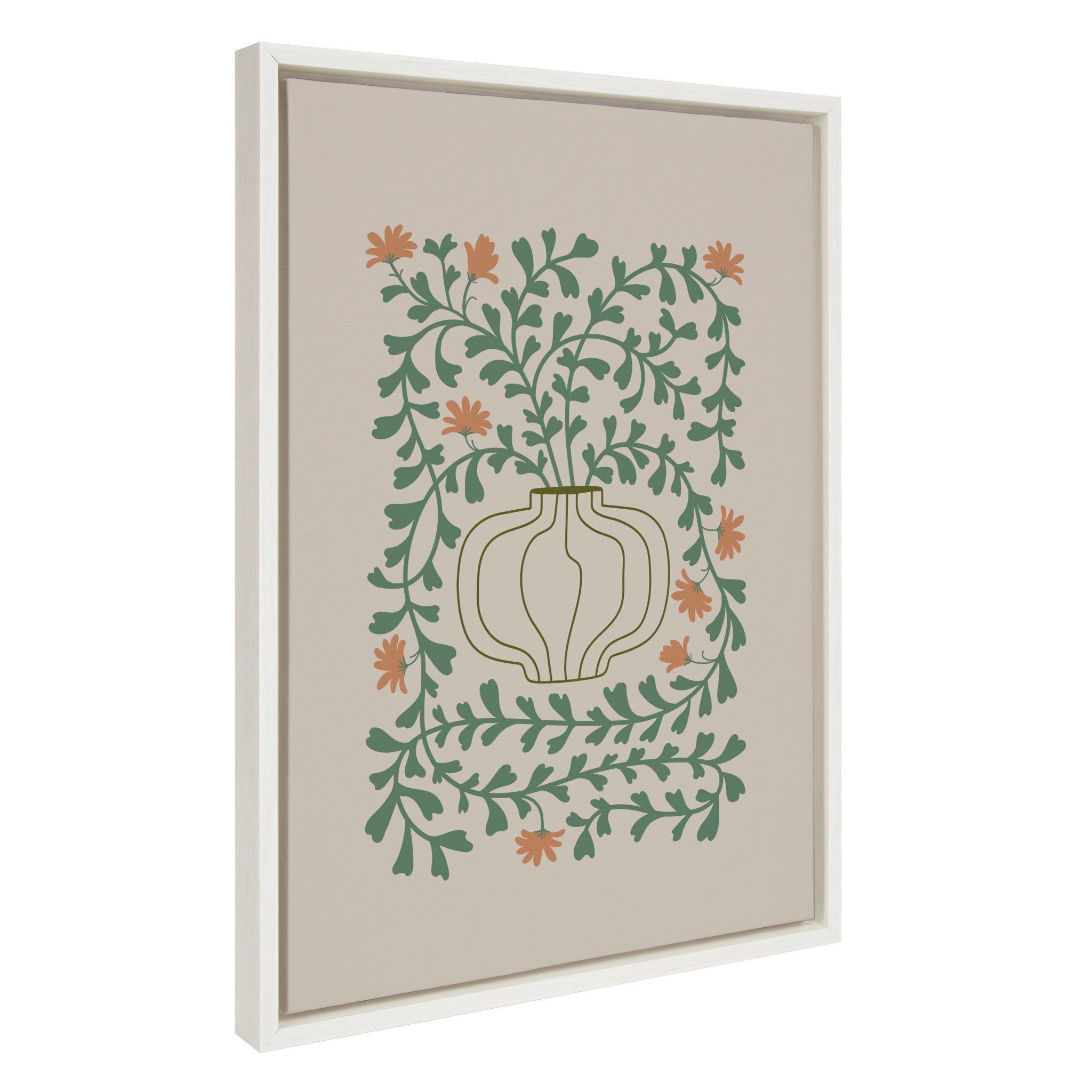 Sylvie Colorful Abstract Retro Floral Green and Orange Framed Canvas by kateandlaurel - main product image for Resin Society