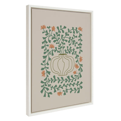Sylvie Colorful Abstract Retro Floral Green and Orange Framed Canvas by kateandlaurel - main product image for Resin Society