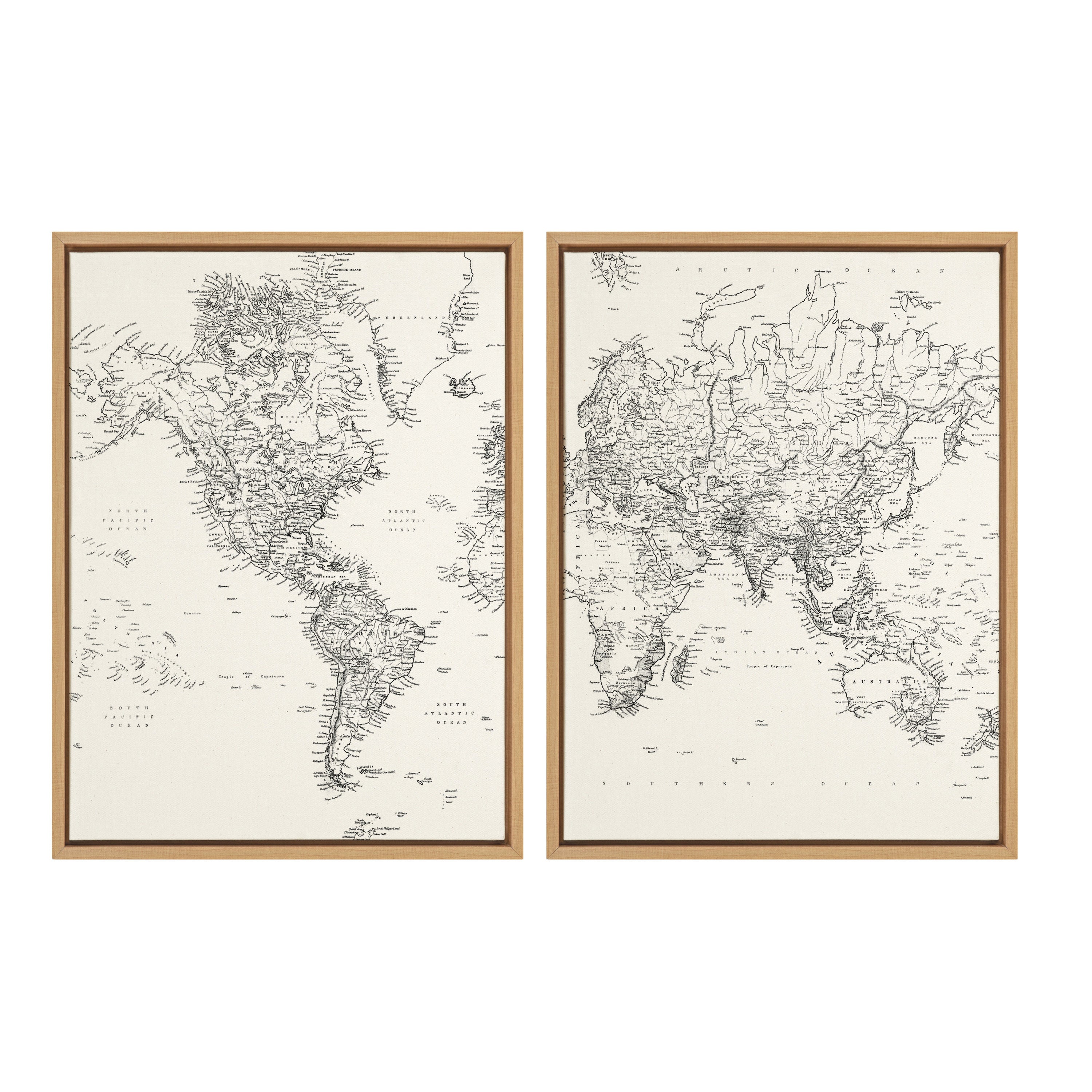 Sylvie Vintage Black and White World Map Framed Canvas Set by The by kateandlaurel - product image 6 for Resin Society