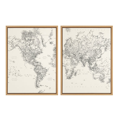 Sylvie Vintage Black and White World Map Framed Canvas Set by The by kateandlaurel - product image 6 for Resin Society