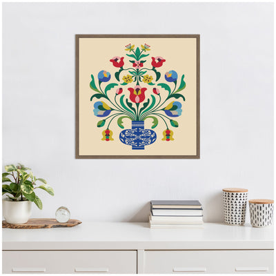 Floral Blue Vase 02 by Rachel Lee Framed Canvas Wall Art Print
