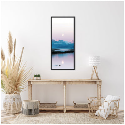Sylvie Two Ducks in a Lake during Pastel Moonrise over Icelandic Mountains Framed Canvas by Michael Schauer