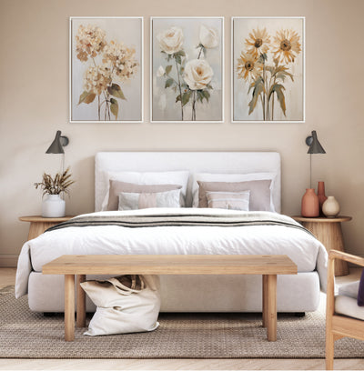 Sylvie Beaded Soft Sunflowers Framed Canvas by The Creative Bunch Studio