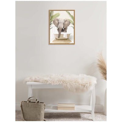 Sylvie Elephant Front Palm Bathtub Framed Canvas by Amy Peterson