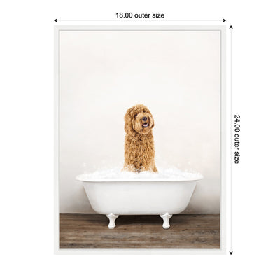Sylvie Golden Labradoodle in Rustic Bath Style Framed Canvas by Amy Peterson