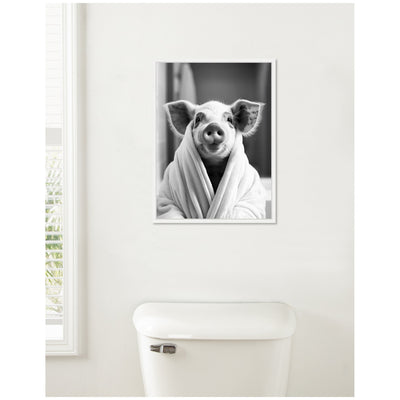 Sylvie Pig Bathroom Art Towel Robe Black and White Framed Canvas