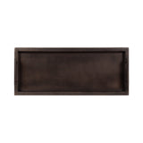 Rectangular dark brown decorative tray with integrated side handles and a smooth matte finish viewed from above